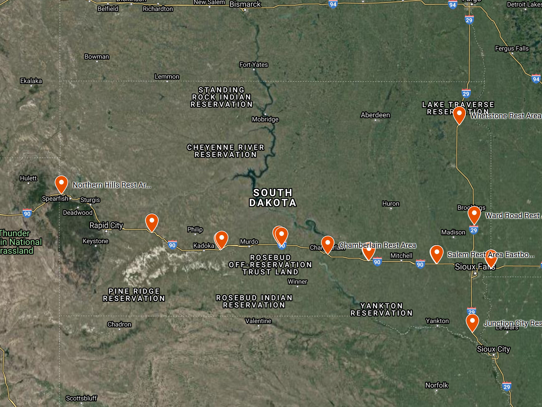 South Dakota Rest Area Map Boondocker's Bible