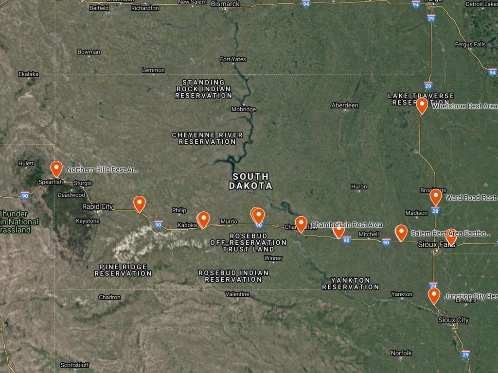 south dakota rest area map
