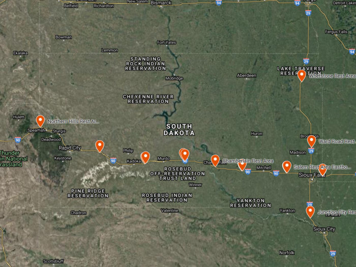 south dakota rest area map