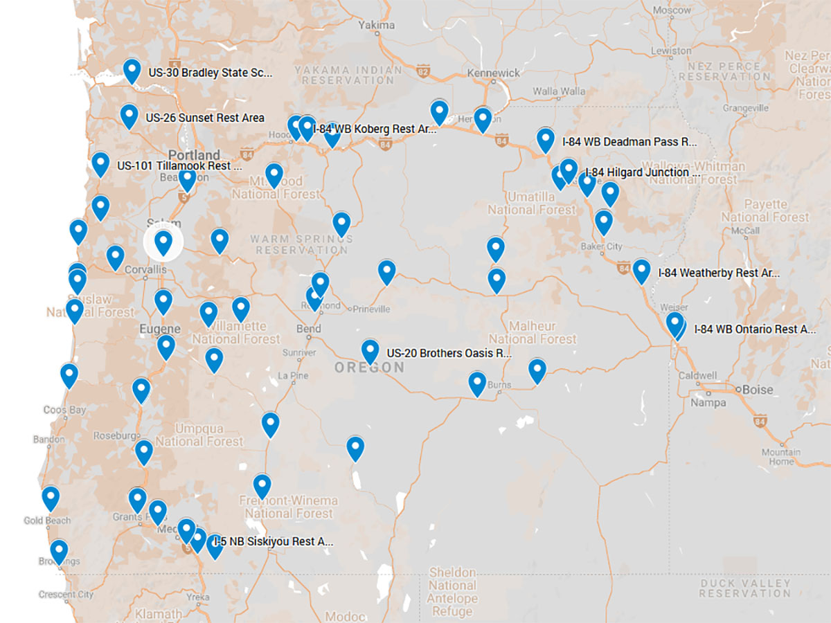 Oregon Rest Area Map - Boondocker's Bible