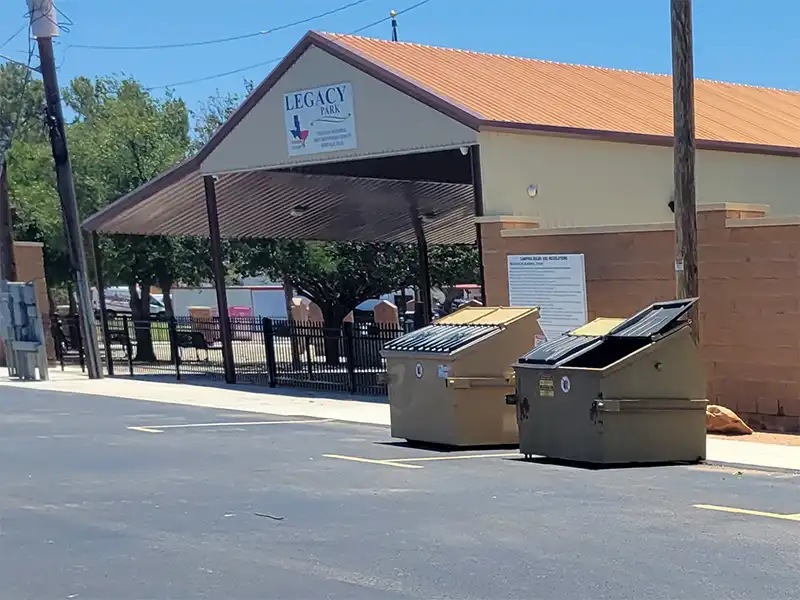 picnic tables and trash cans at andrews county chamber of commerce rv park