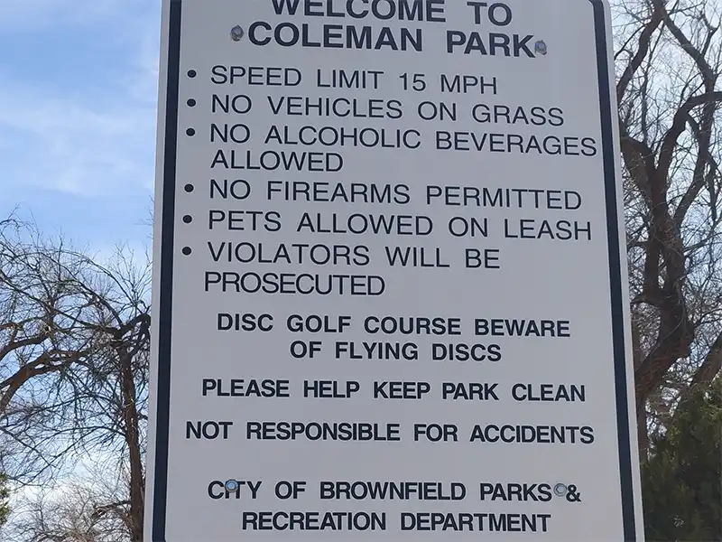 posted rules for coleman rv park, brownfield, texas