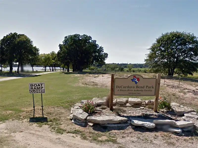 Photo of the welcome sign at de cordova bend park at lake granbury, texas
