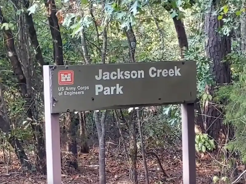 Photo of the entrance sign for jackson creek park, wright patman lake, texas