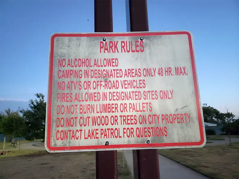 Photo of a sign posted at johnson park at lake fort phantom hill in abilene texas