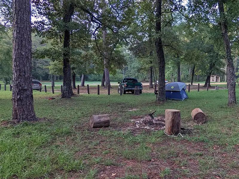 Photo of the tent campground at kellys pond campground in texas