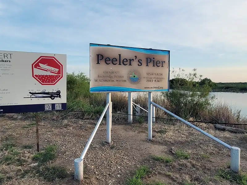 Photo of a welcome sign at peeler park, hubbard creek reservoir, texas