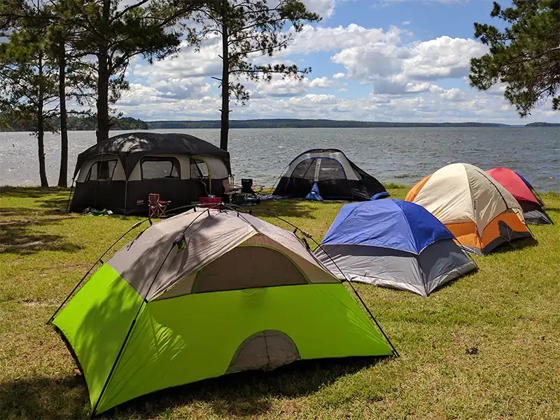 photo of tents camping at sam forse collins recreation area in texas