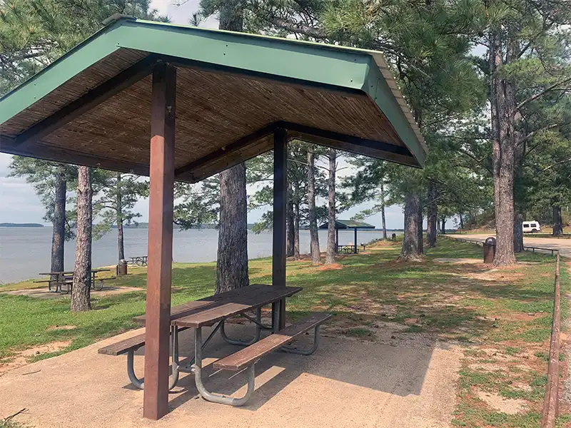 Photo of the pavilion at sam forse collins recreation area in texas