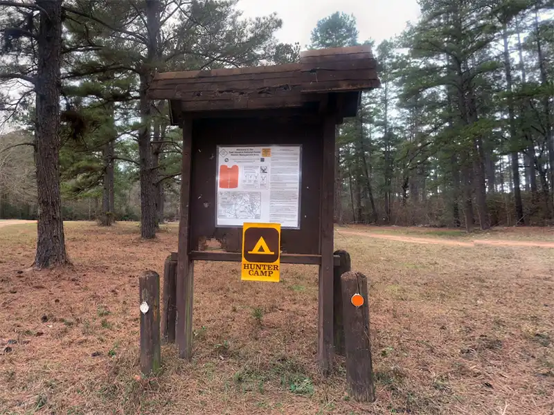 Photo of a information kiosk at shell oil road hunters camp in texas