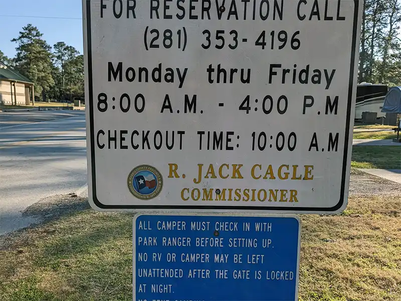 Photo of the rules posted at spring creek park campground in harris county, texas