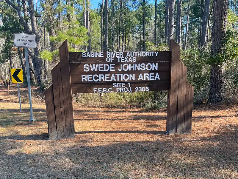 Photo of the welcome sign at Swede Johnson Recreation Area in Texas