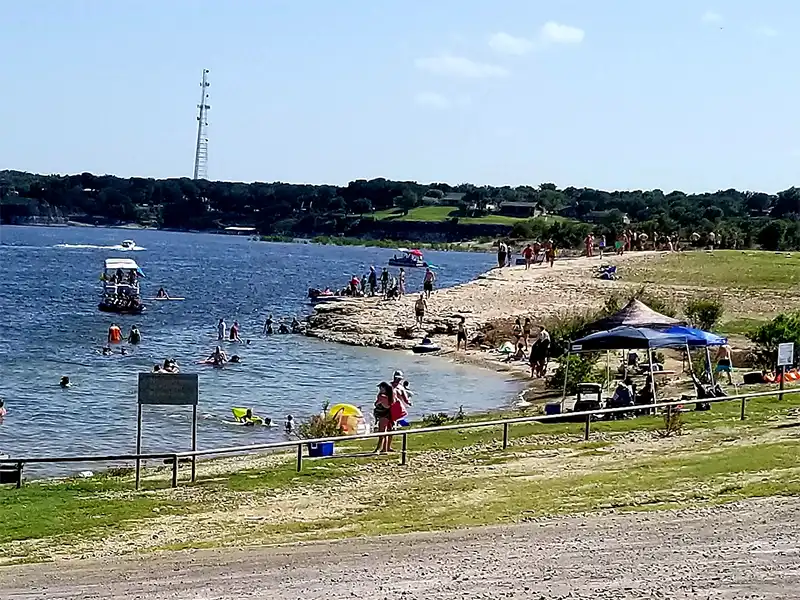 swimming beach at walling bend park campground, lake whitney, texas