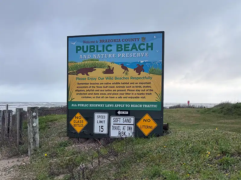 Photo of the welcome sign at Brazoria County Free Beach Access #4