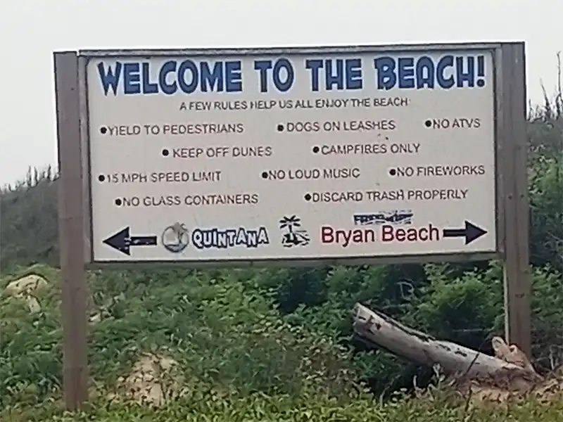 Photo of a welcome sign at Bryan Beach Freeport Texas