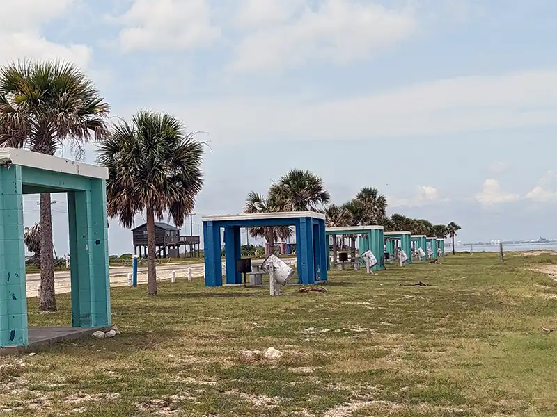 Photo of covered picnic tables at Indianola Beach Park Texas