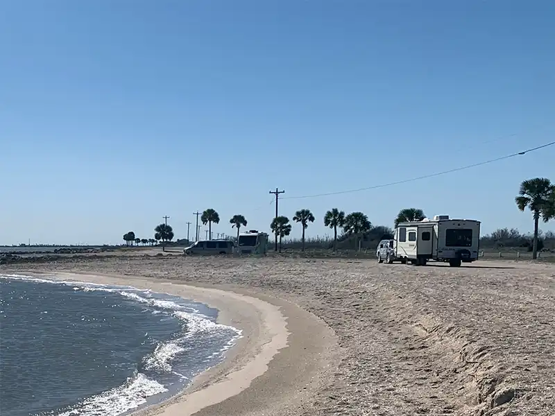 Photo of an RV camping on the beach at Indianola Beach Park Texas
