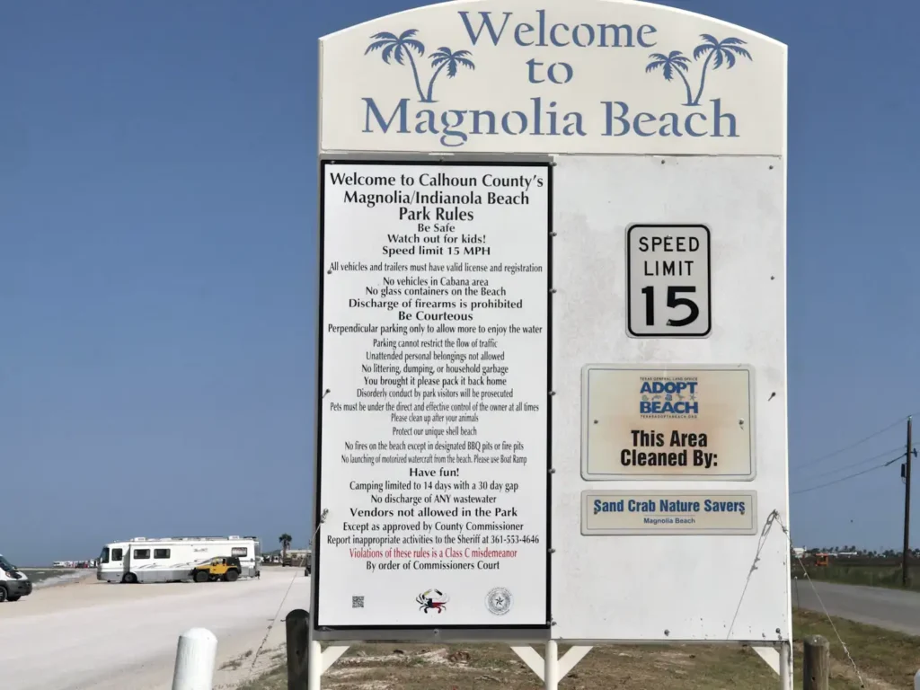 photo of the sign at magnolia beach park in texas
