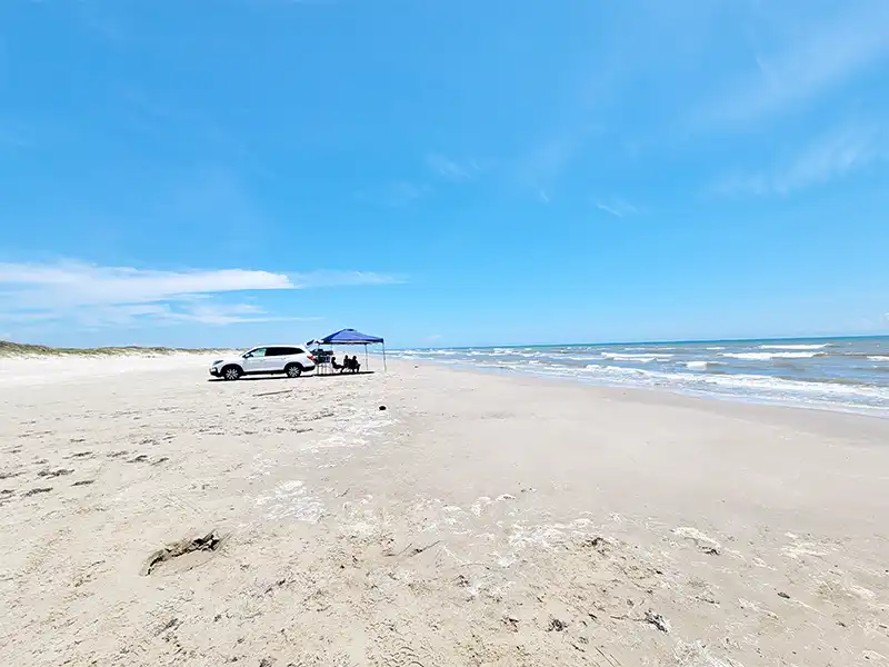 Photo of a car picnic at North Beach, Padre Island National Seashore