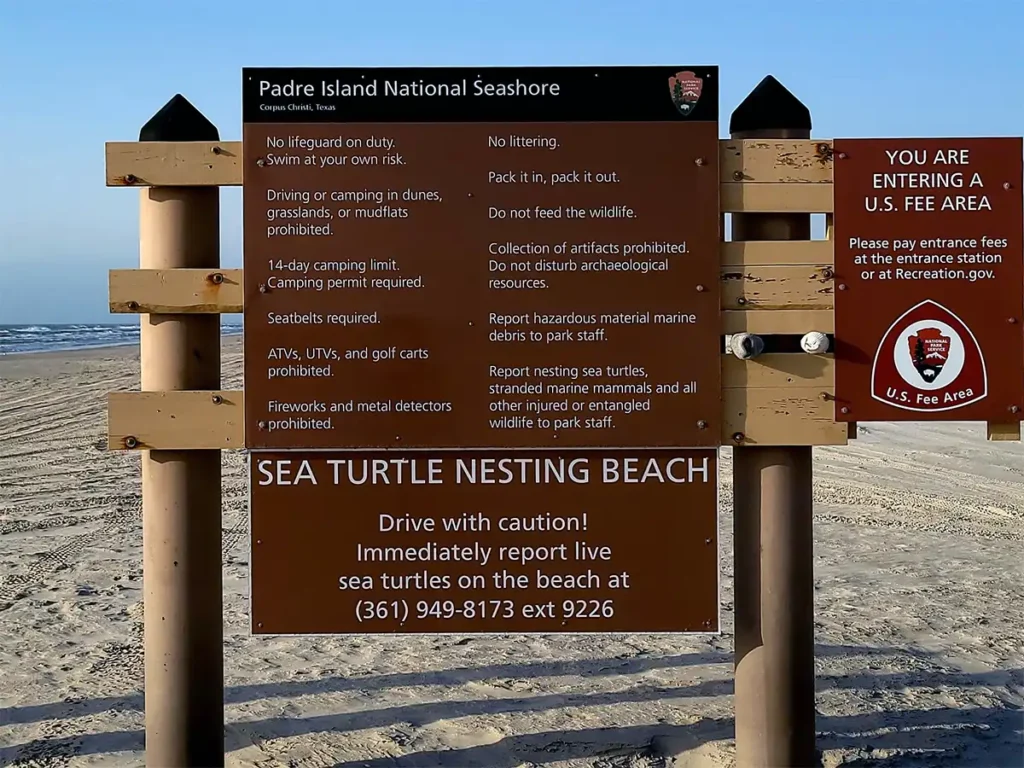 Photo of the sign at North Beach, Padre Island National Seashore