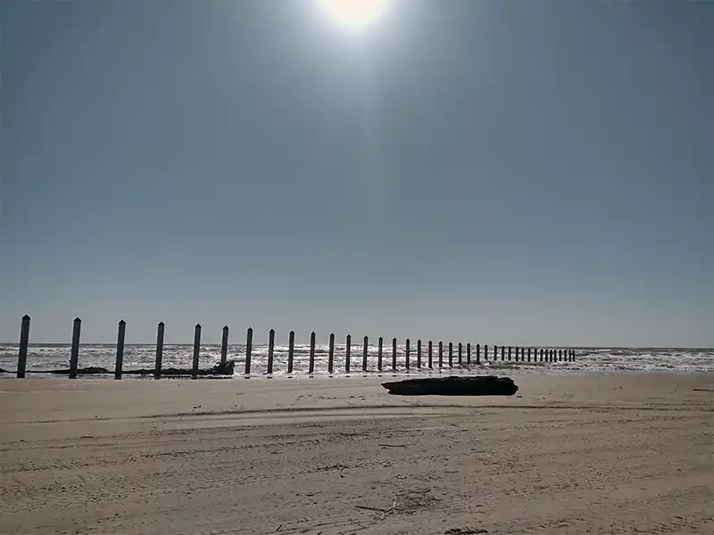 Photo of the pilings at South Beach, Mile 0-5, Padre island National Seashore
