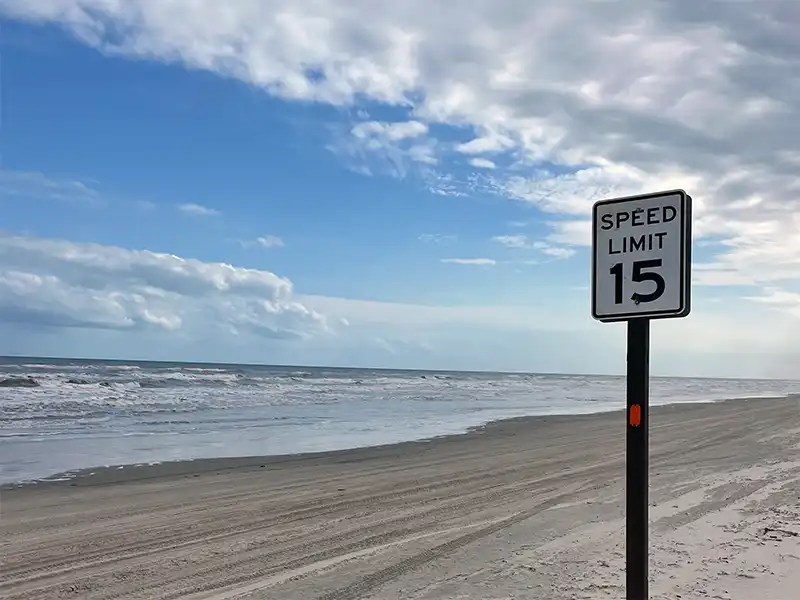 Photo of the speed limit at South Beach, Mile 0-5, Padre island National Seashore
